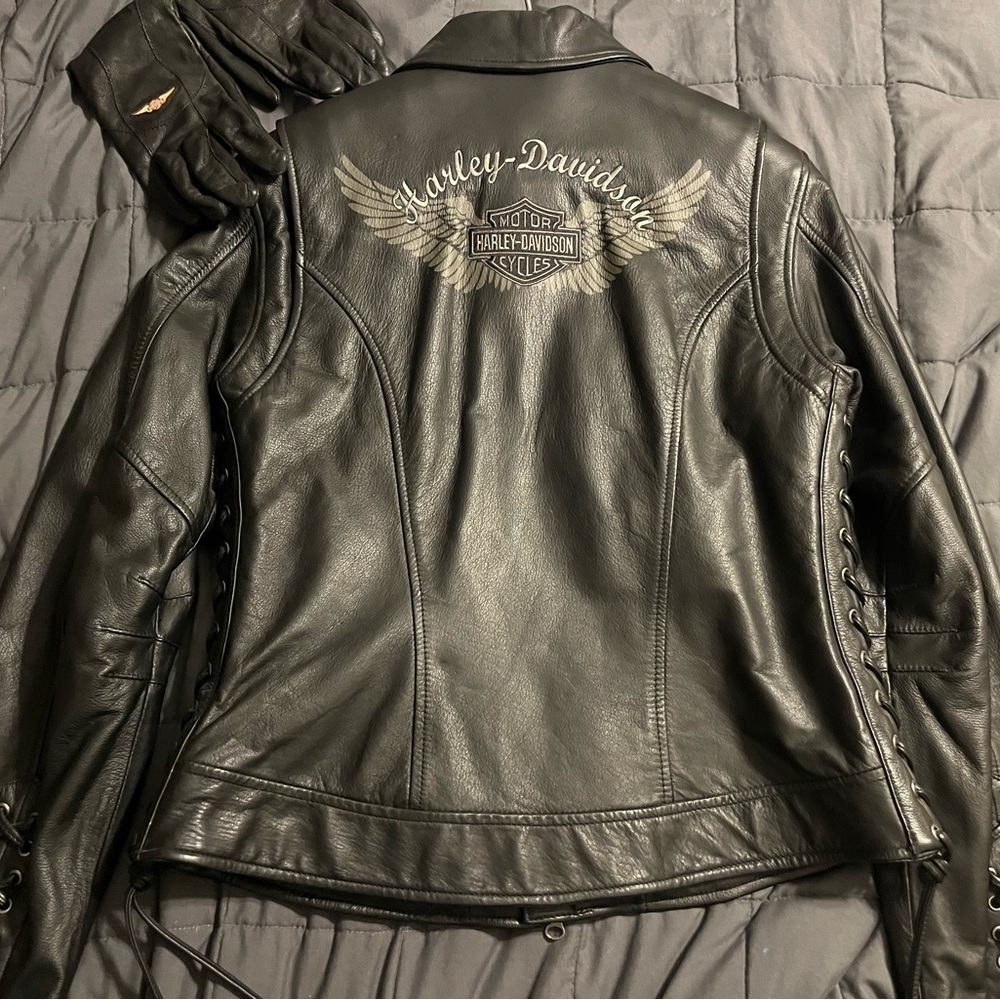 Harley-Davidson Women's Black Leather Jacket with Silver Embroidery